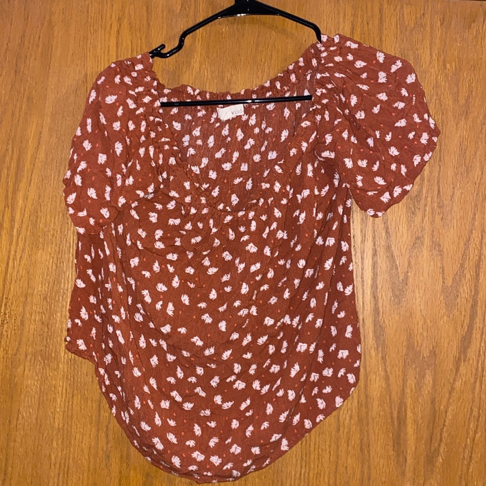 Rewind- kids off the shoulder floral shirt